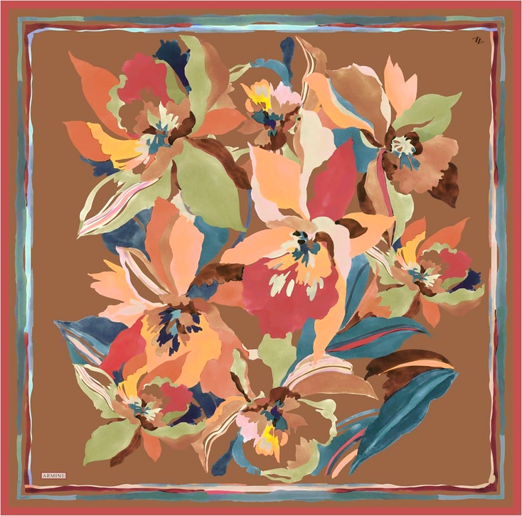 Armine Çiçek Desenli Saf İpek Twill Eşarp 9340D 84