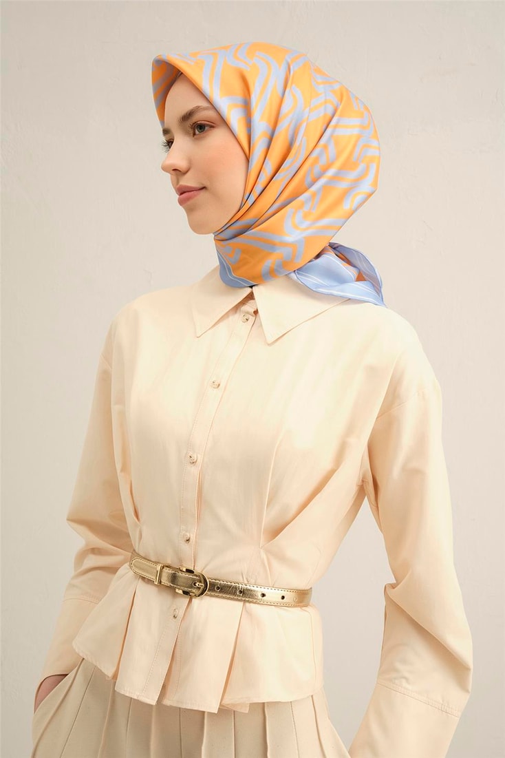 Armine Klasik Desenli Saf İpek Sura Eşarp 9343D 35 