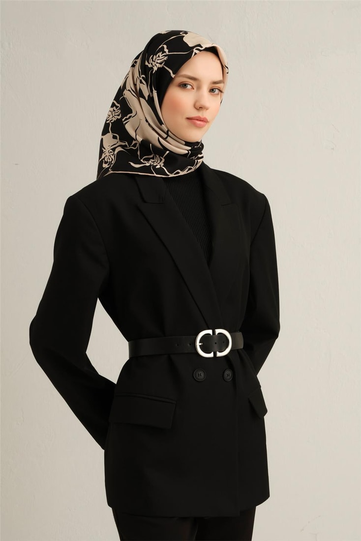 Armine Çiçek Desenli Saf İpek Sura Eşarp 9344D 39 