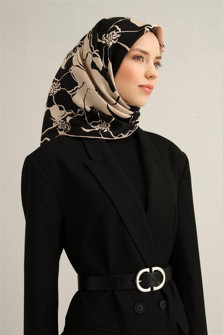 Armine Çiçek Desenli Saf İpek Sura Eşarp 9344D 39 