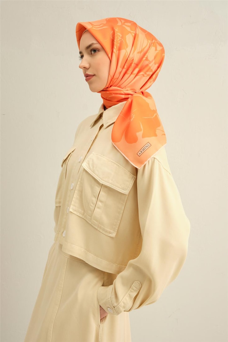 Armine Çiçek Desenli Saf İpek Twill Eşarp 9344D 36