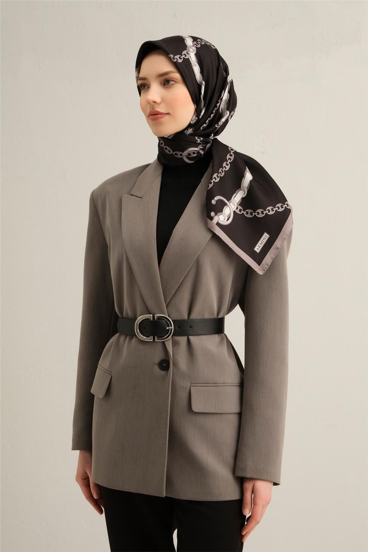 Armine Klasik Desenli Saf İpek Twill Eşarp 9346D 11 
