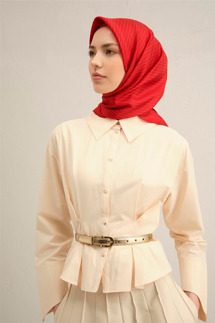 Armine Klasik Desenli Saf İpek Twill Eşarp 9348D 85 