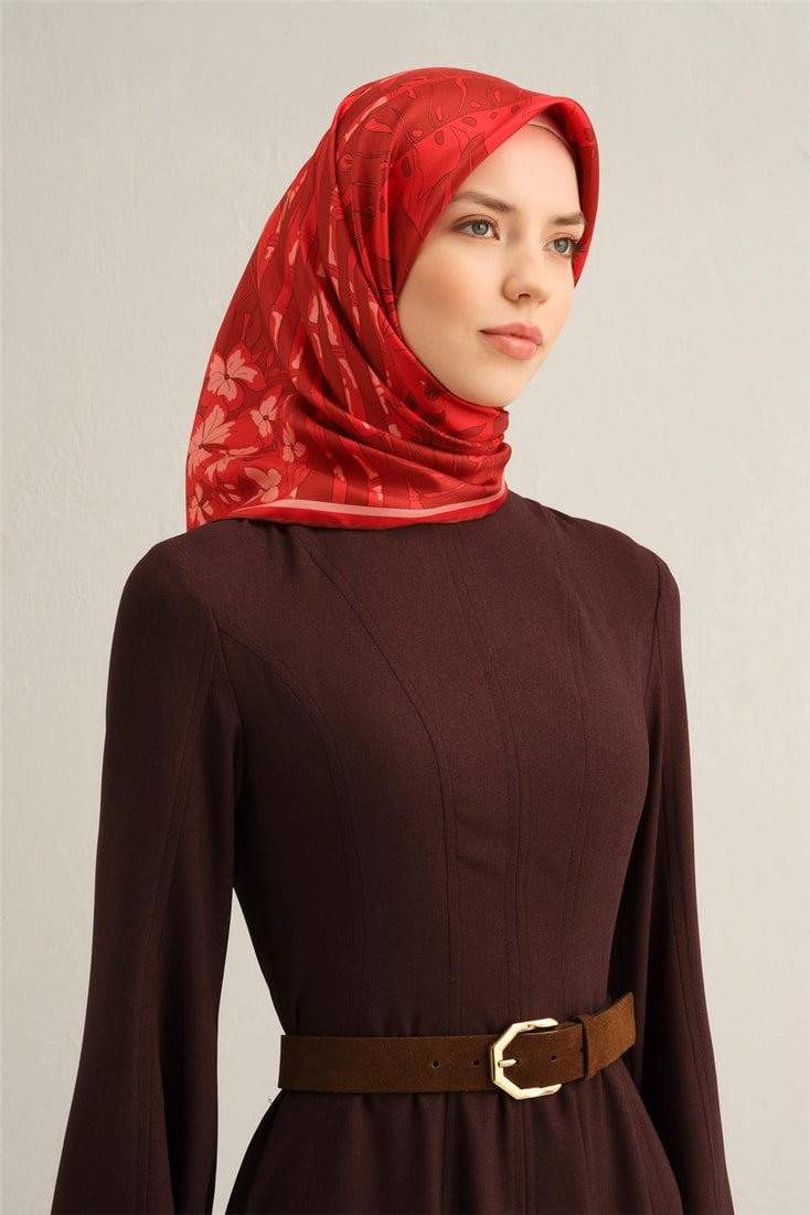 Armine Çiçek Desenli Saf İpek Sura Eşarp 9353D 34