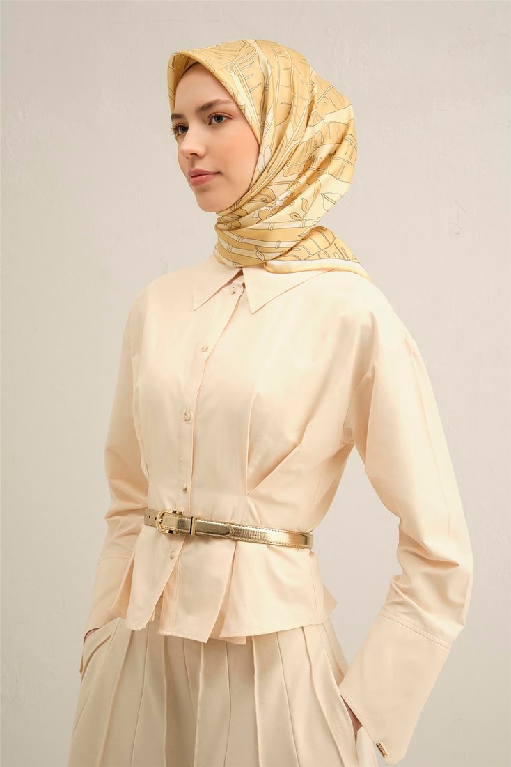 Armine Çiçek Desenli Saf İpek Twill Eşarp 9353D 35 