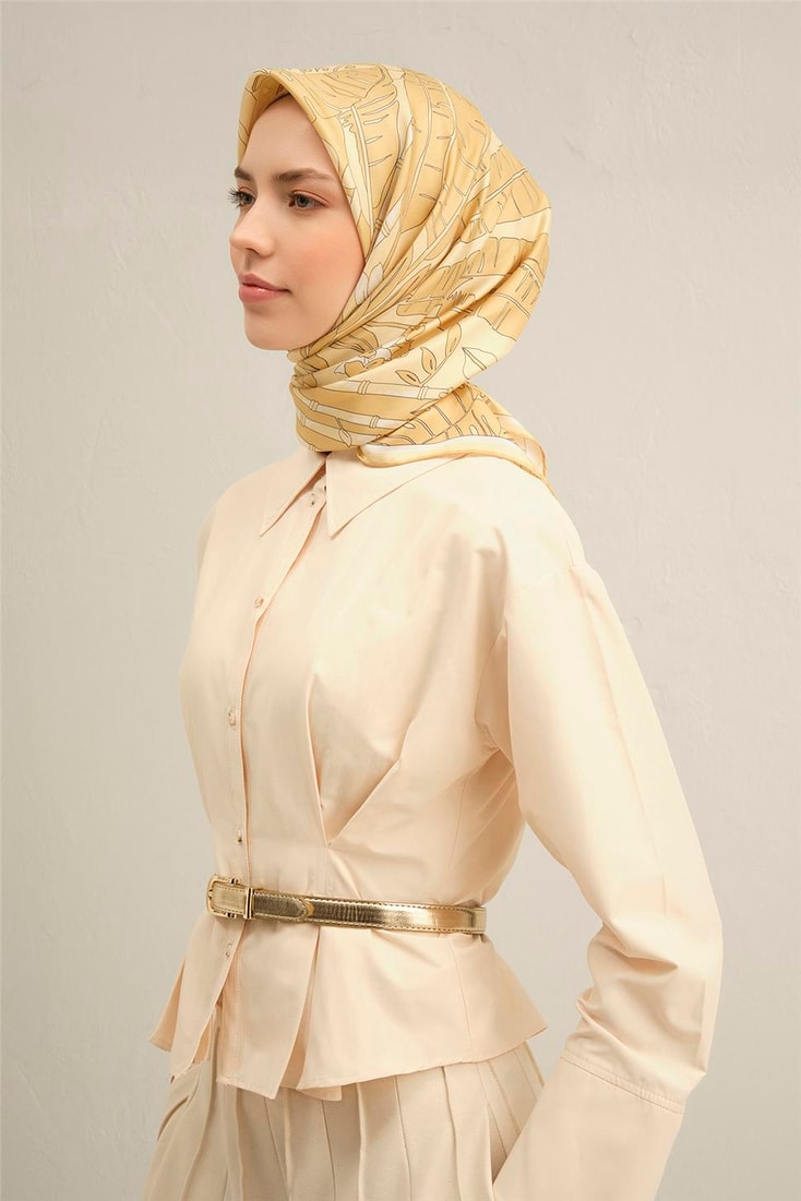 Armine Çiçek Desenli Saf İpek Twill Eşarp 9353D 35 