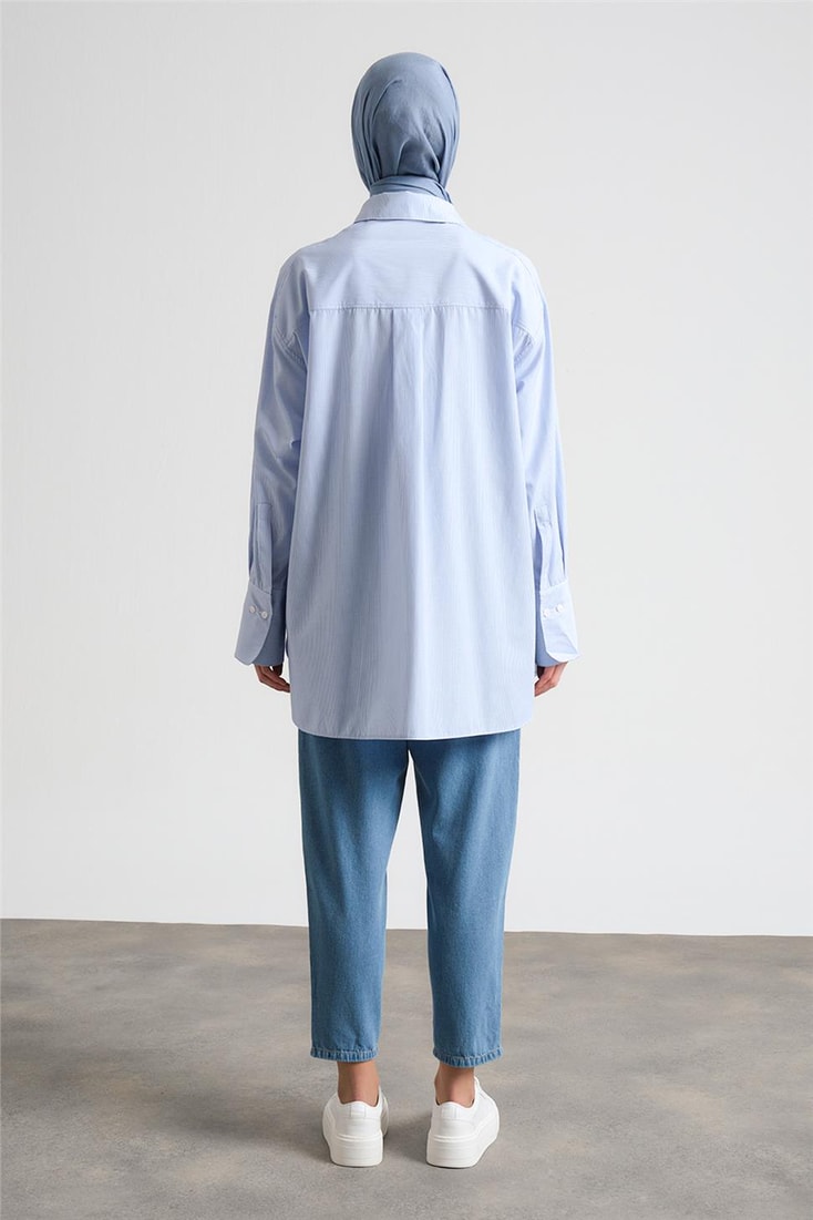 Armine Çizgili Gömlek Ort3440 Mavi