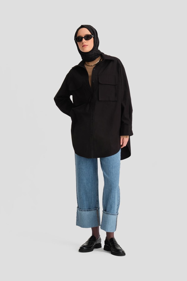 Armine Cepli Gabardin Gömlek Ceket 25K3603 Siyah