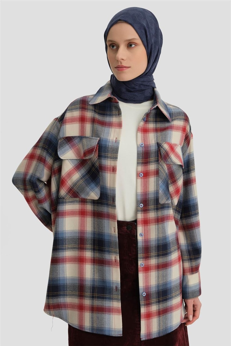 Armine Kapaklı Cepli Oduncu Gömlek ORT3637 Kırmızı