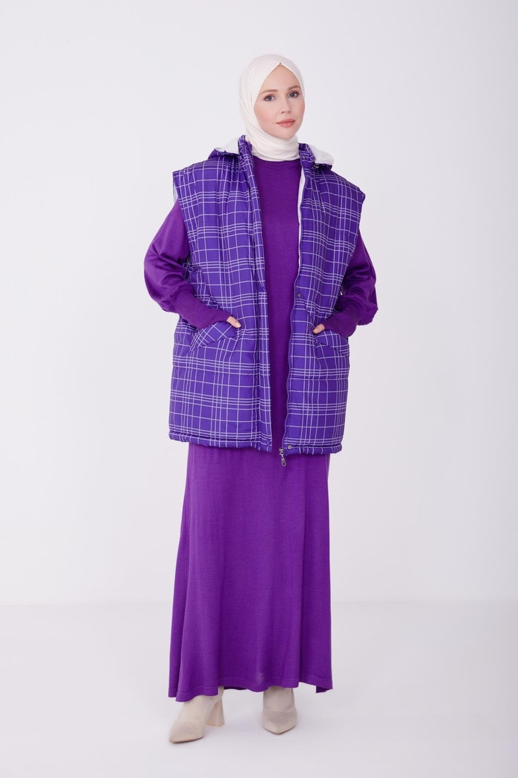 Armine Baskılı Ve Kapitoneli Yelek 22K4001 Morcivert