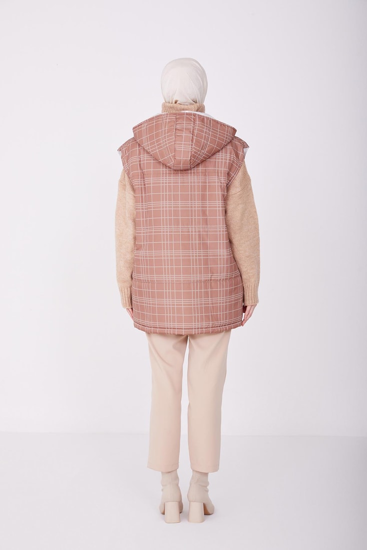 Armine Baskılı Ve Kapitoneli Yelek 22K4001 Toprak