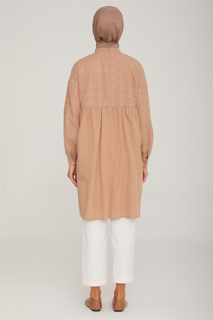 Armine Etek Ucu Büzgülü Brode Tunik 23Y4850 Bej