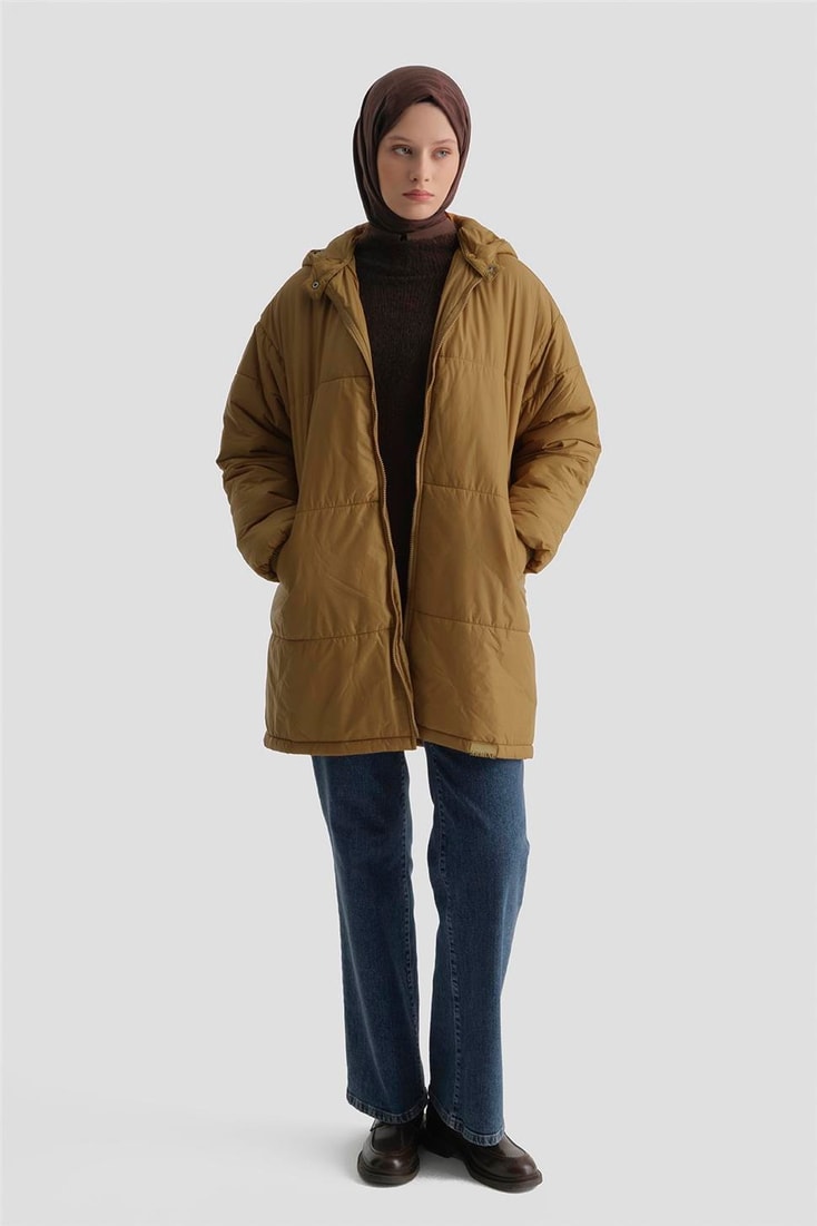 Armine Seyyar Kapüşonlu Oversize Kaban 23K7210 Camel