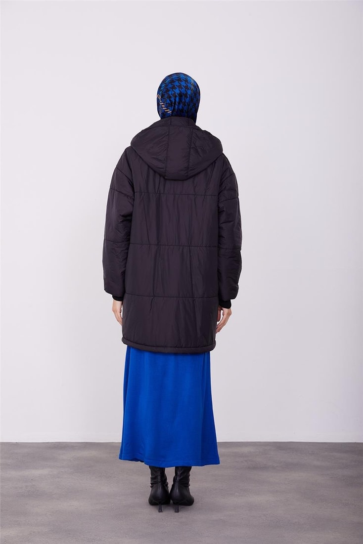 Armine Seyyar Kapüşonlu Oversize Kaban 23K7210 Siyah