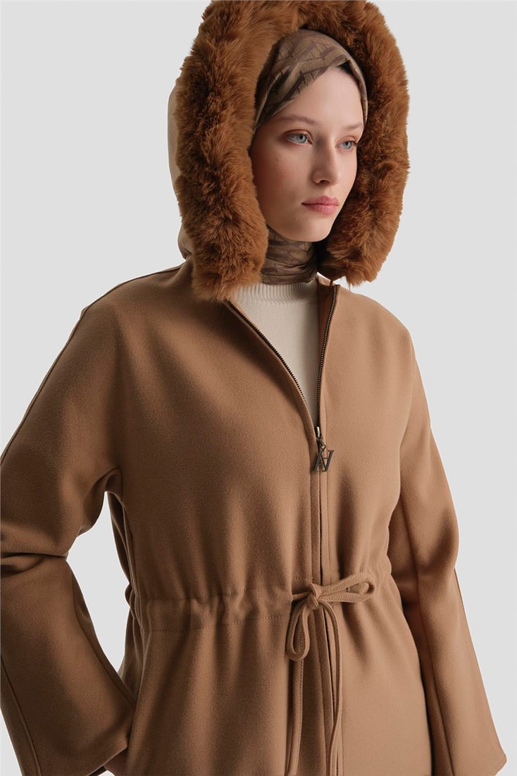 Armine Seyyar Kürklü Kaban 23K7226 Camel