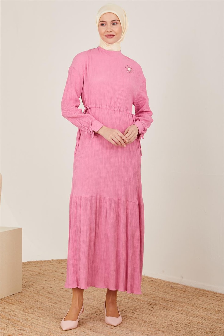 Armine Beli Ayarlanabilir Gofreli Elbise 23Y9659 Şeker Pembe