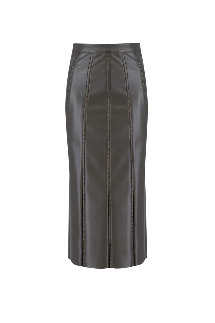 Armine Trok Biyeli Deri Etek 24K1720 Haki