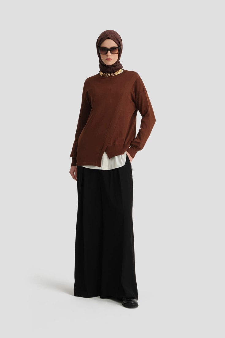 Armine Aller Detaylı Triko Kazak 25KD2005 Kızıl Kahve 