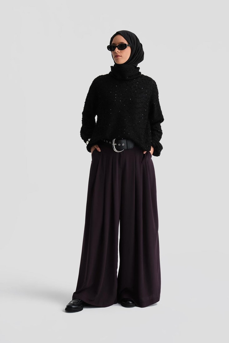 Armine Yüksek Bel Pliseli Pantolon 24K2700 Mor