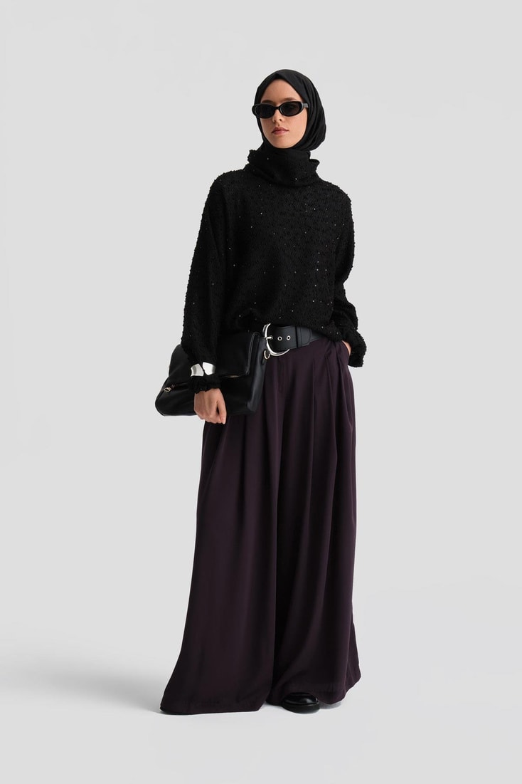 Armine Yüksek Bel Pliseli Pantolon 24K2700 Mor