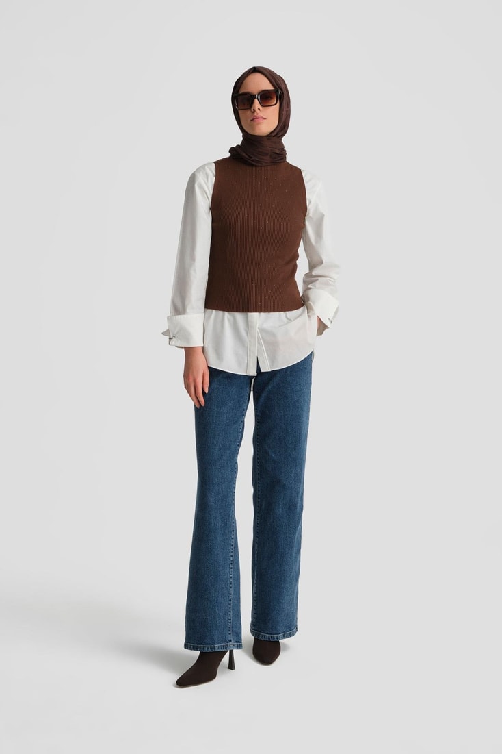 Armine Taşlı Triko 25KD2807 Acı Kahve