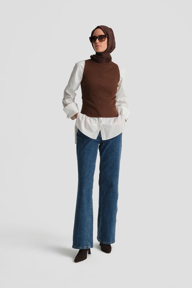 Armine Taşlı Triko 25KD2807 Acı Kahve