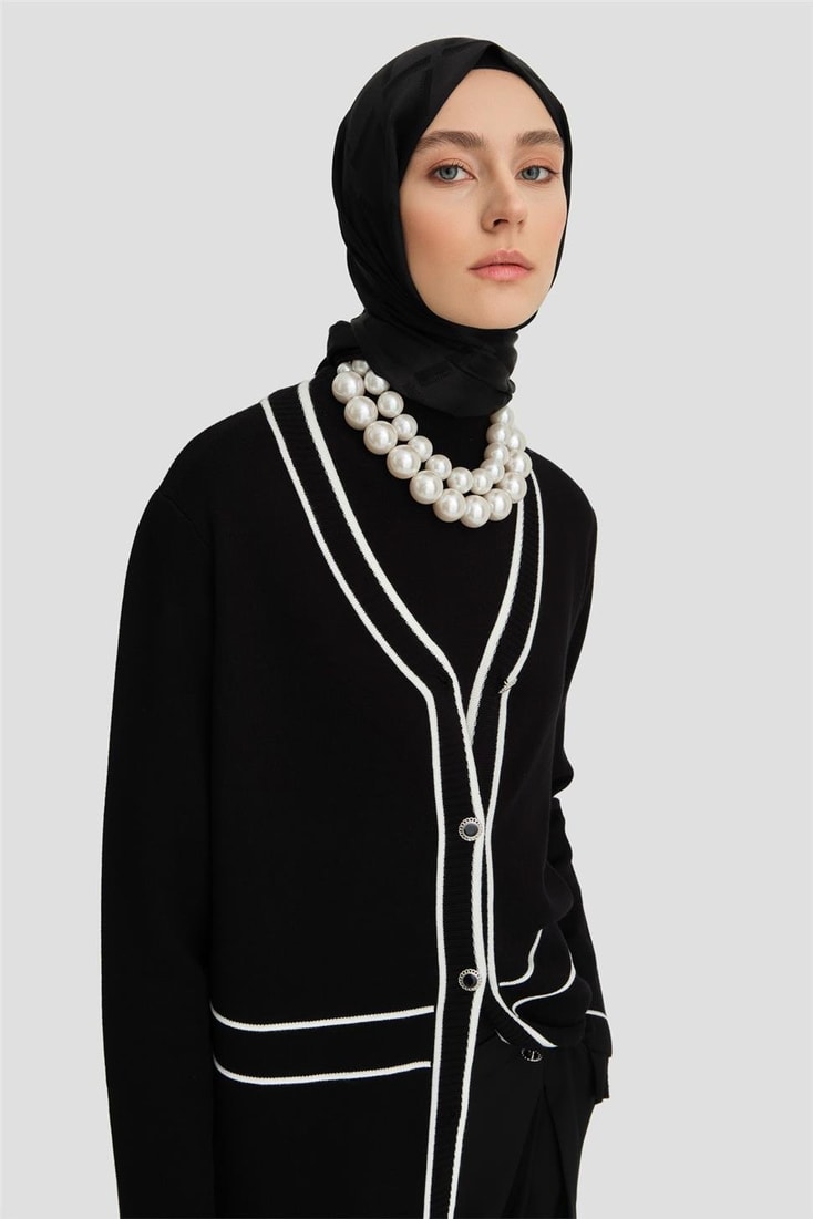 Armine Biye Detaylı Triko Hırka 24KD2809 Siyah