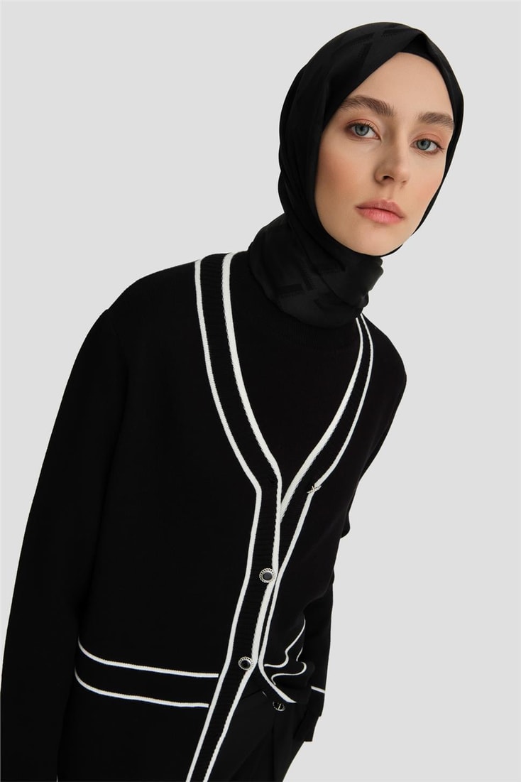 Armine Biye Detaylı Triko Hırka 24KD2809 Siyah