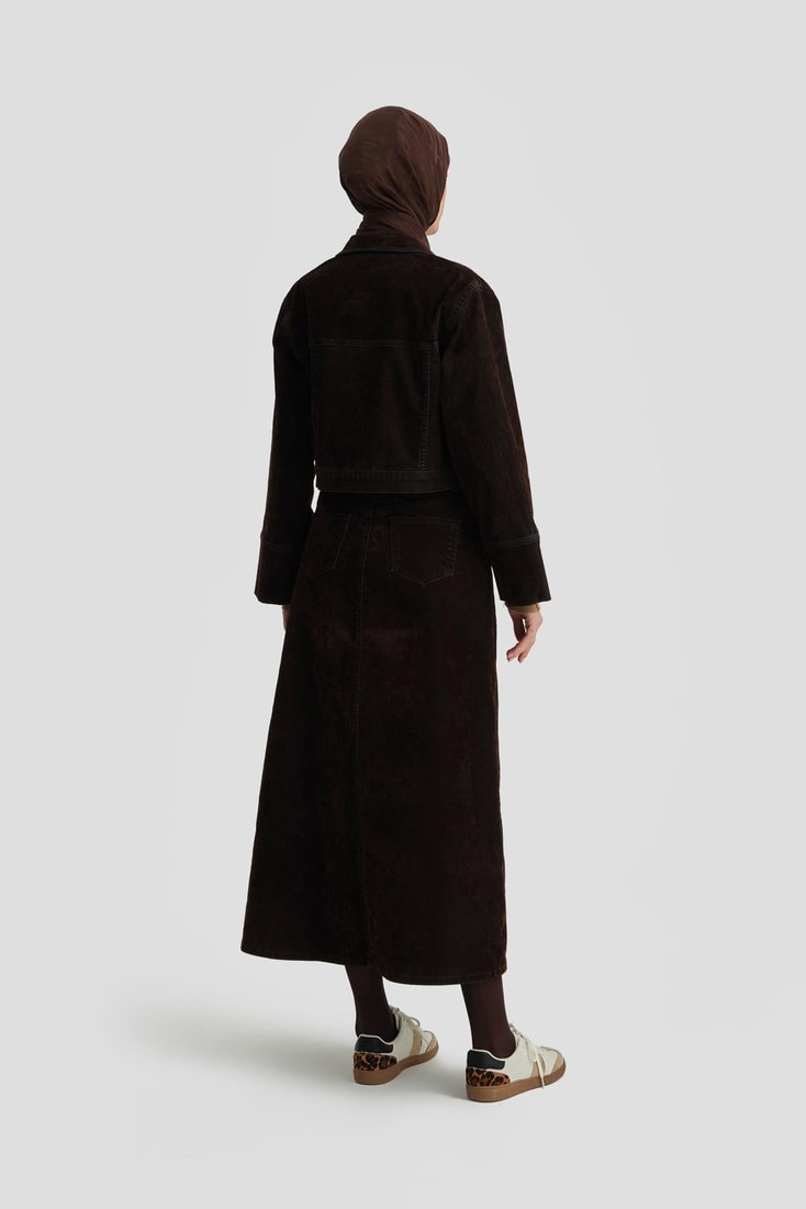 Armine Flok Baskılı Denim Takım 24KD3401 Kahverengi