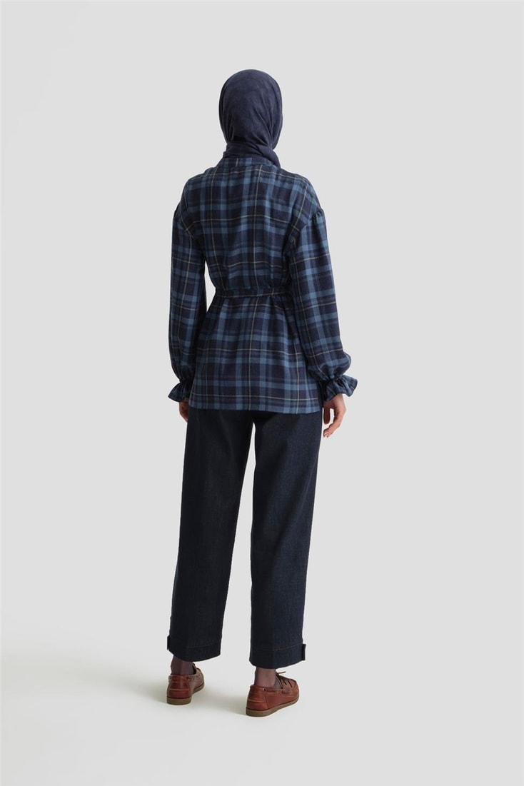 Armine Beli Bağlanabilir Ekose Gömlek 24K3601 Lacivert