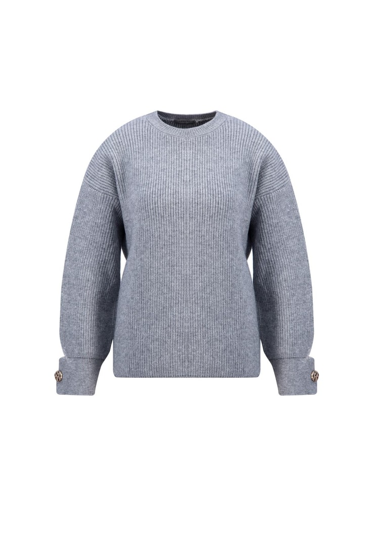 Armine Kolu Yırtmaç Detaylı Kazak 25KD4201 Gri Melanj 