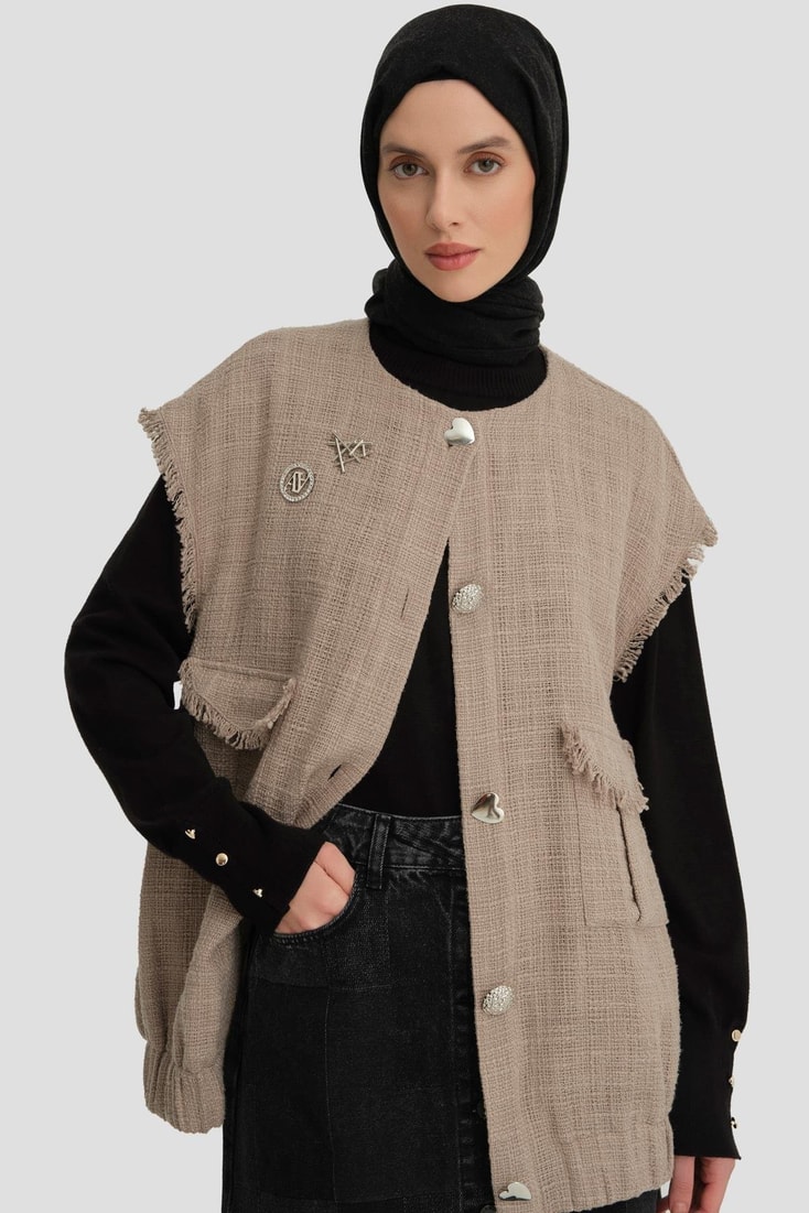 Armine Tüvit, Broşlu Yelek 24K4205 Vizon