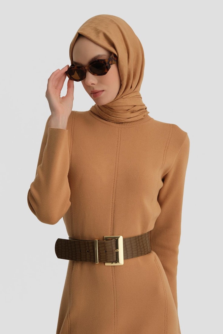 Armine Uzun Kol Triko Elbise 24KD4217 Bisküvi 