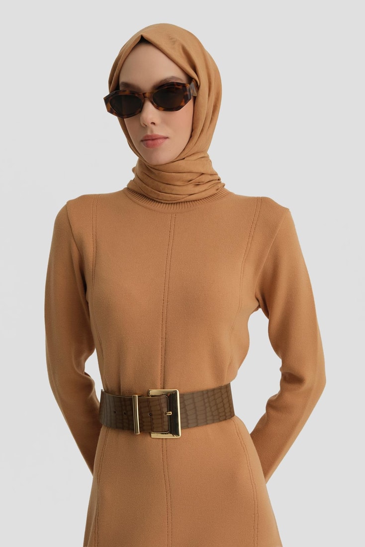 Armine Uzun Kol Triko Elbise 24KD4217 Bisküvi 