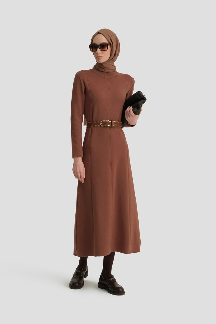 Armine Uzun Kol Triko Elbise 24KD4217 Acı Kahve 