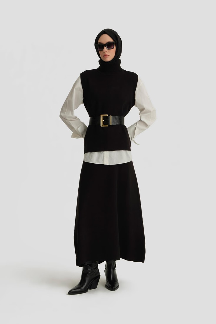 Armine Sıfır Kol Kazak Etekli Takım 24KD4220 Siyah