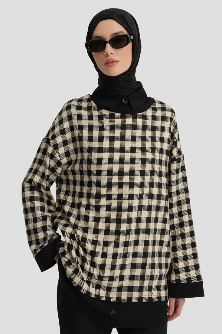 Armine Dama Desenli Tunik 25K4310 Siyah