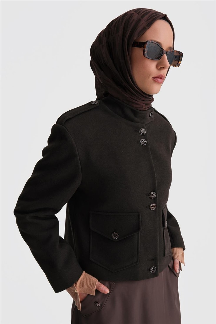Armine Apoletli Ceket 24K5713 Kahverengi
