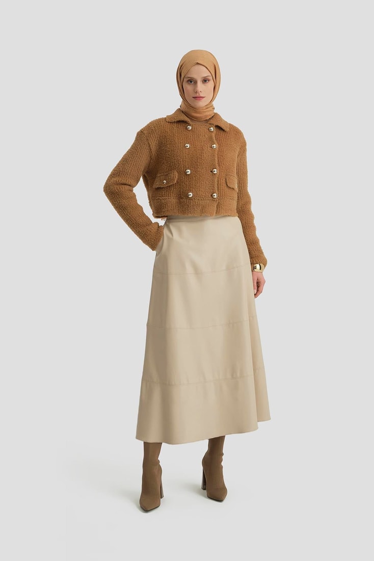 Armine Tüylü Triko Ceket 24K5718 Camel