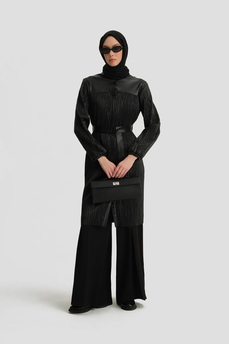 Armine Pliseli Deri Kap 24K7513 Siyah