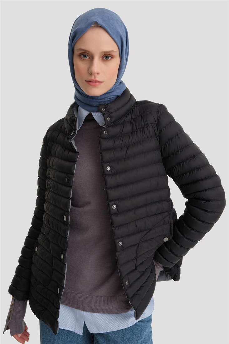 Armine İnce Kapitone Mont 24KD7524 Siyah