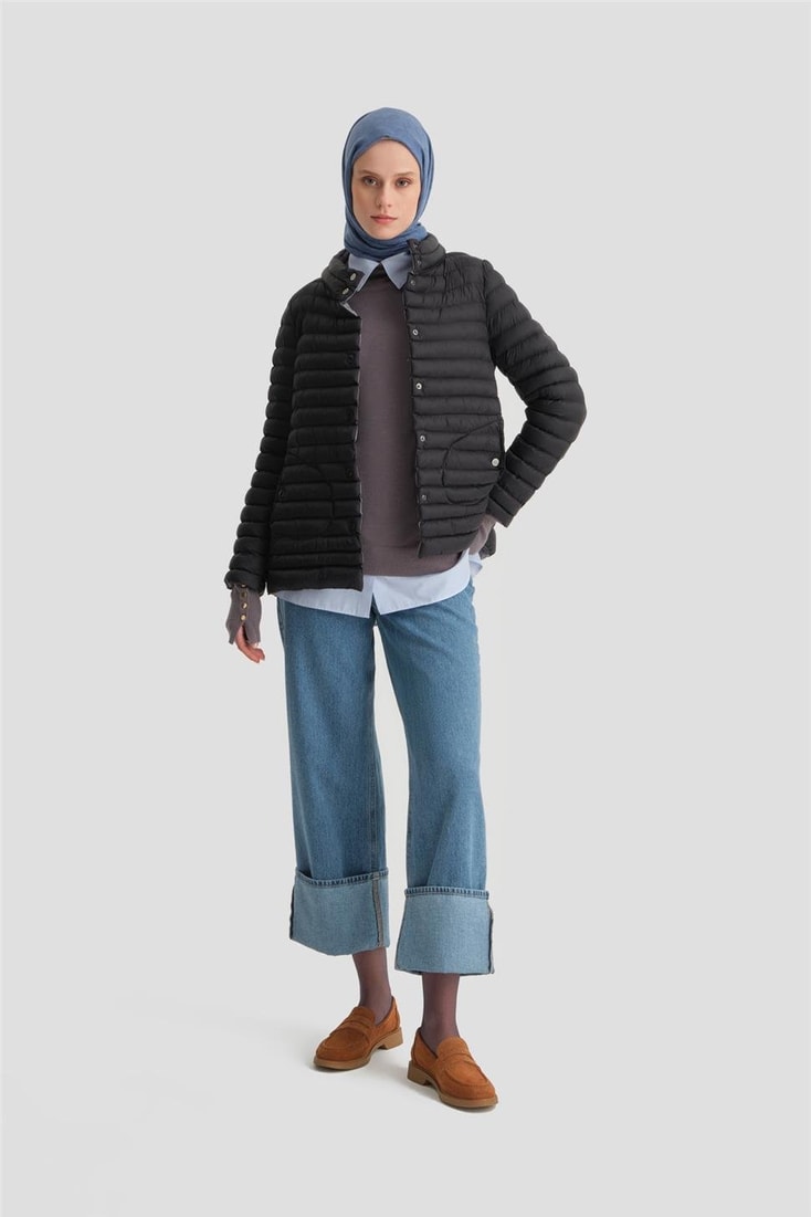 Armine İnce Kapitone Mont 24KD7524 Siyah