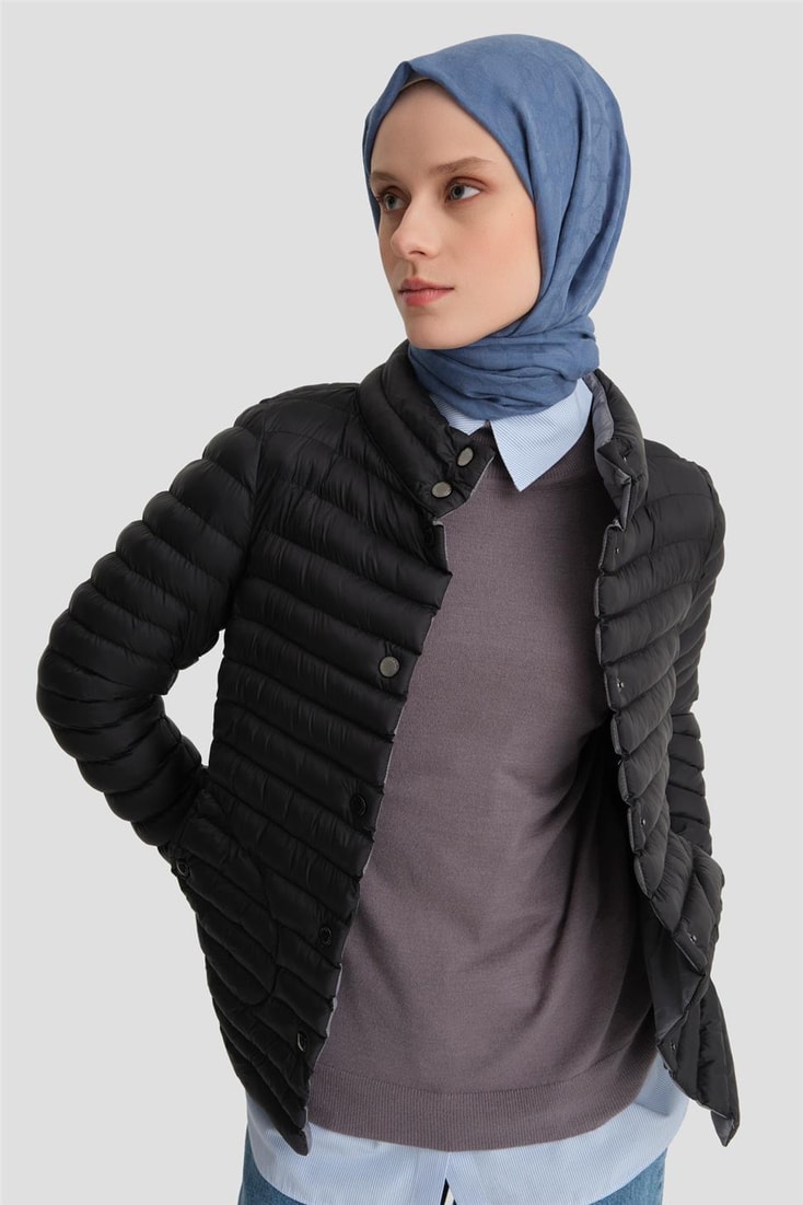 Armine İnce Kapitone Mont 24KD7524 Siyah