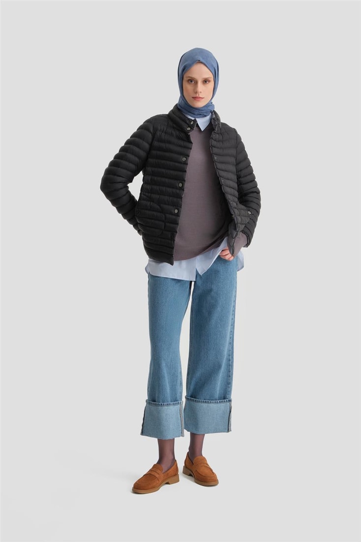 Armine İnce Kapitone Mont 24KD7524 Siyah