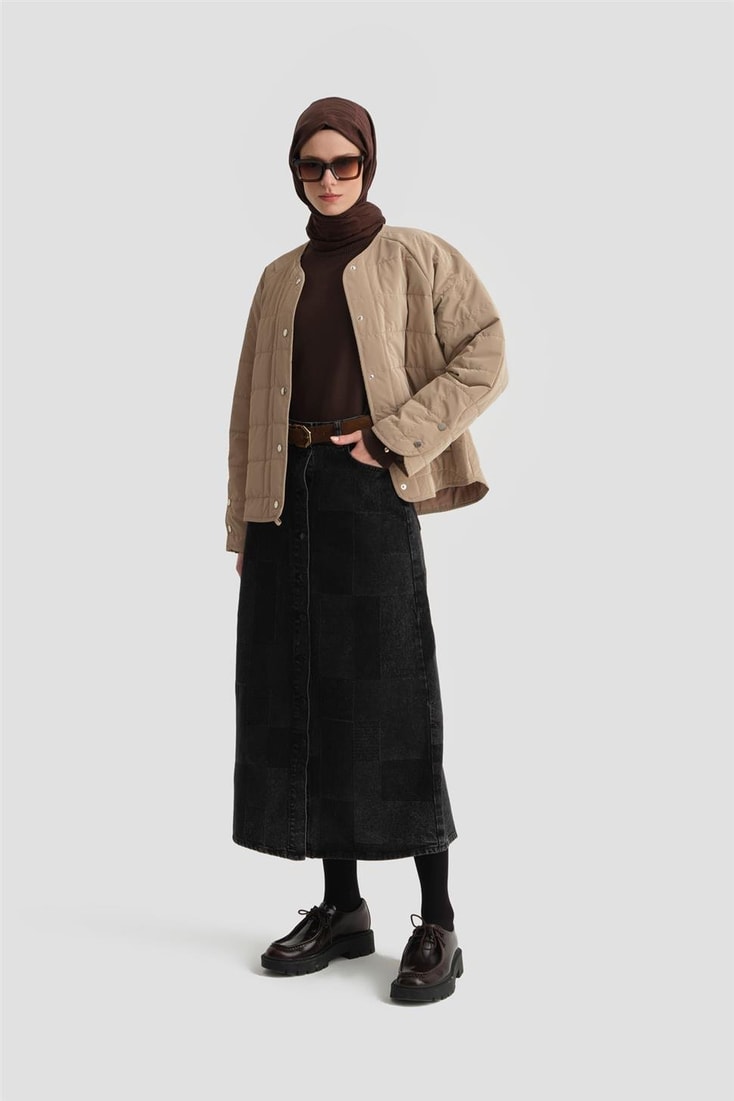 Armine Kolu Ve Önü Çıtçıtlı Kapitone Mont 25KD7525 Bej