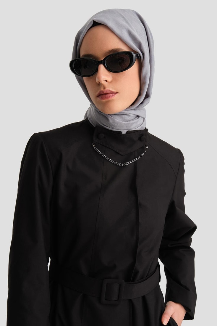 Armine Seyyar Zincir Yakalı Su Geçirmez Pardösü 25K8008 Siyah