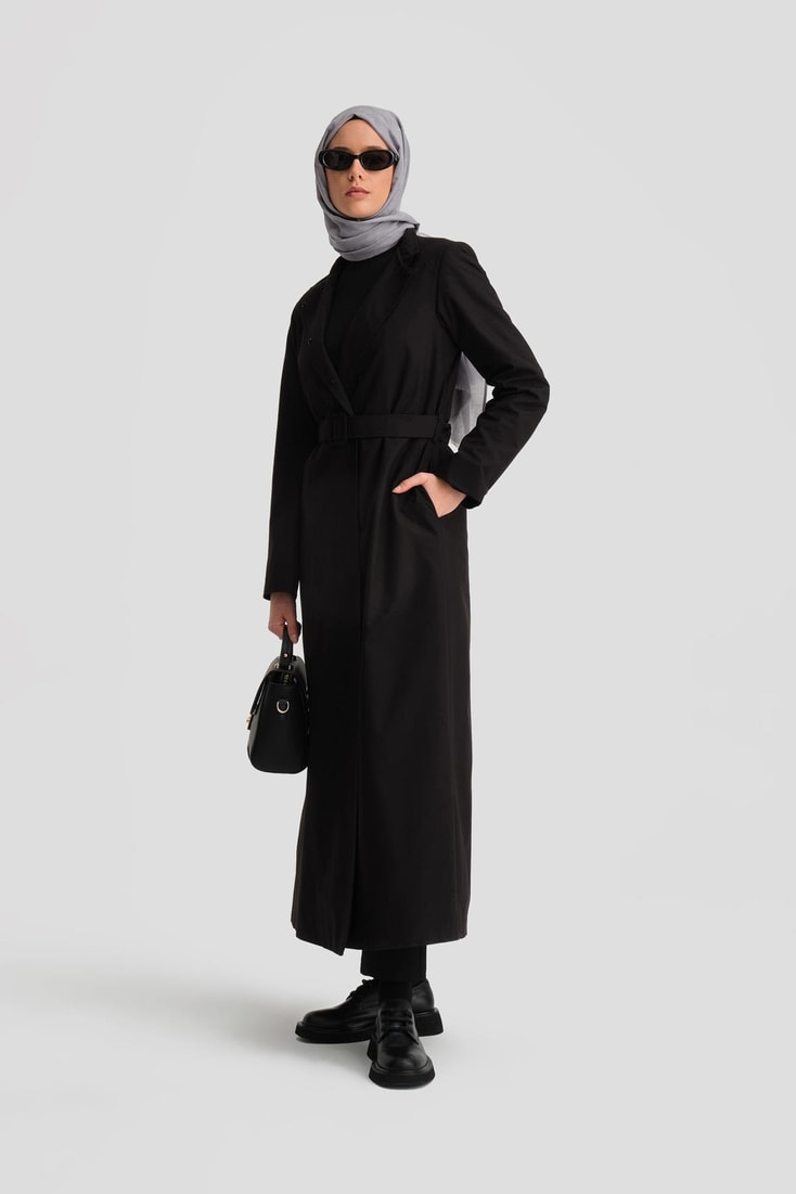 Armine Seyyar Zincir Yakalı Su Geçirmez Pardösü 25K8008 Siyah