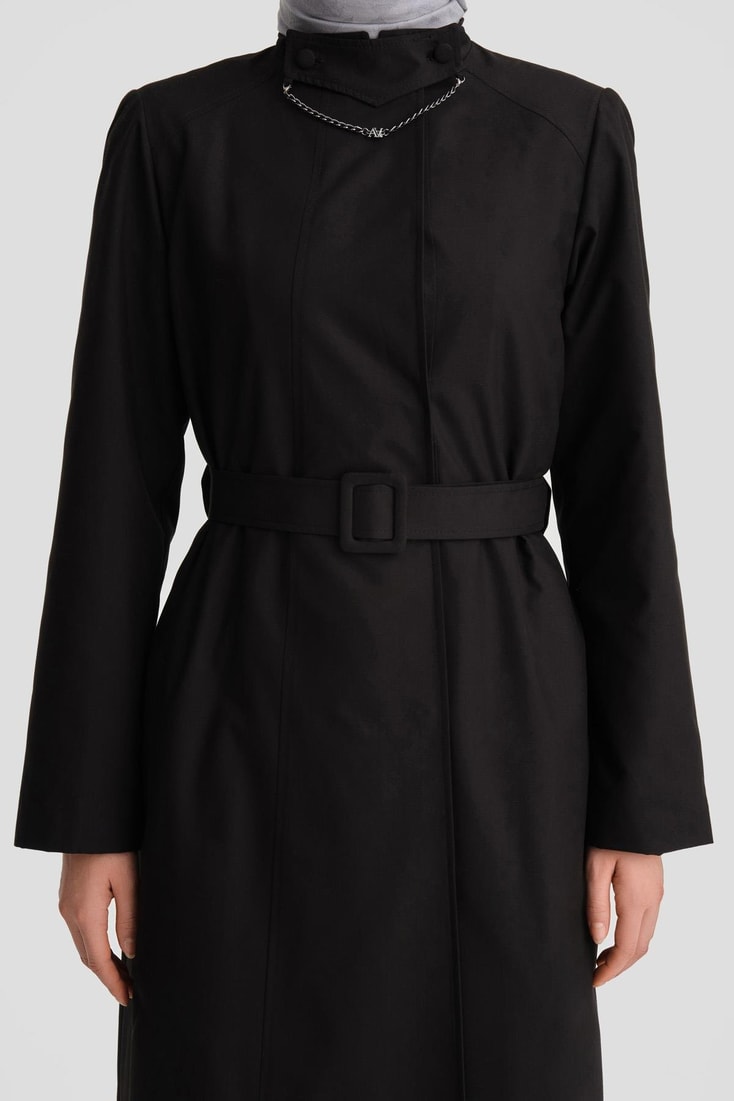 Armine Seyyar Zincir Yakalı Su Geçirmez Pardösü 25K8008 Siyah