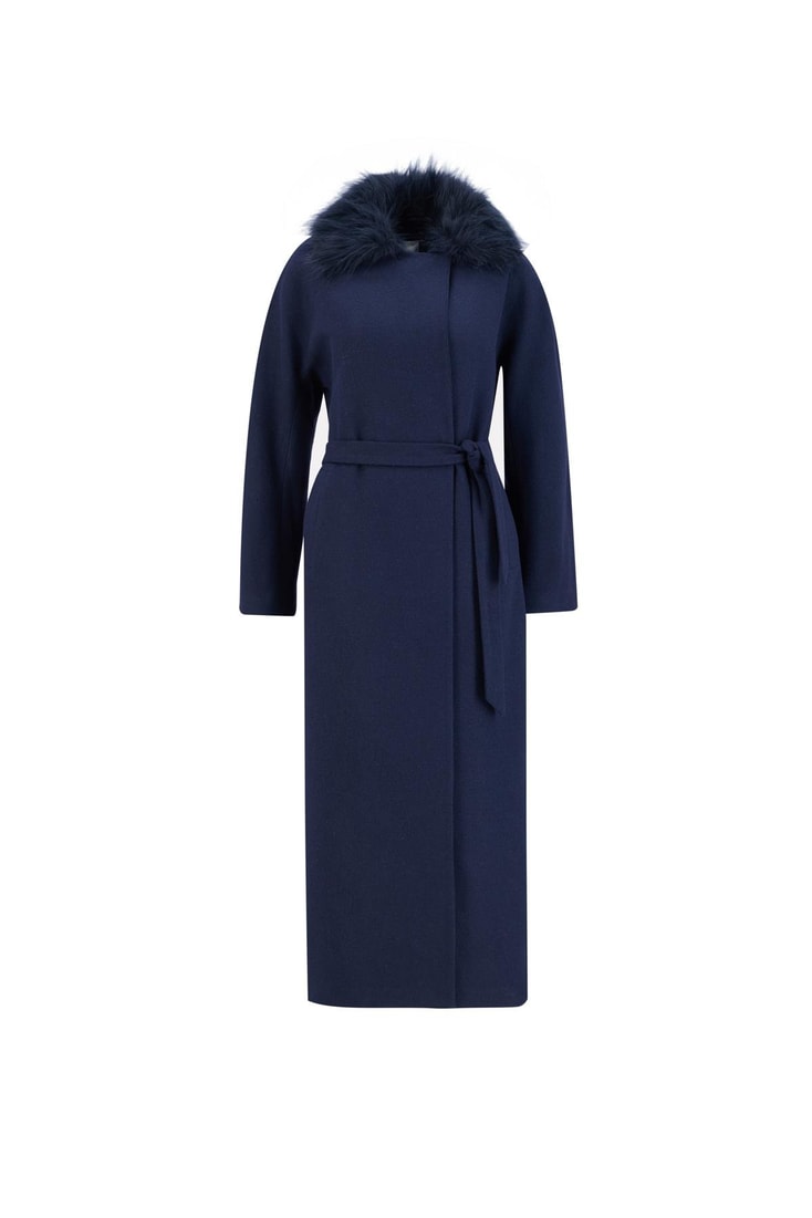 Armine Seyyar Kürklü Bütün Kol Manto 25K8105 Lacivert