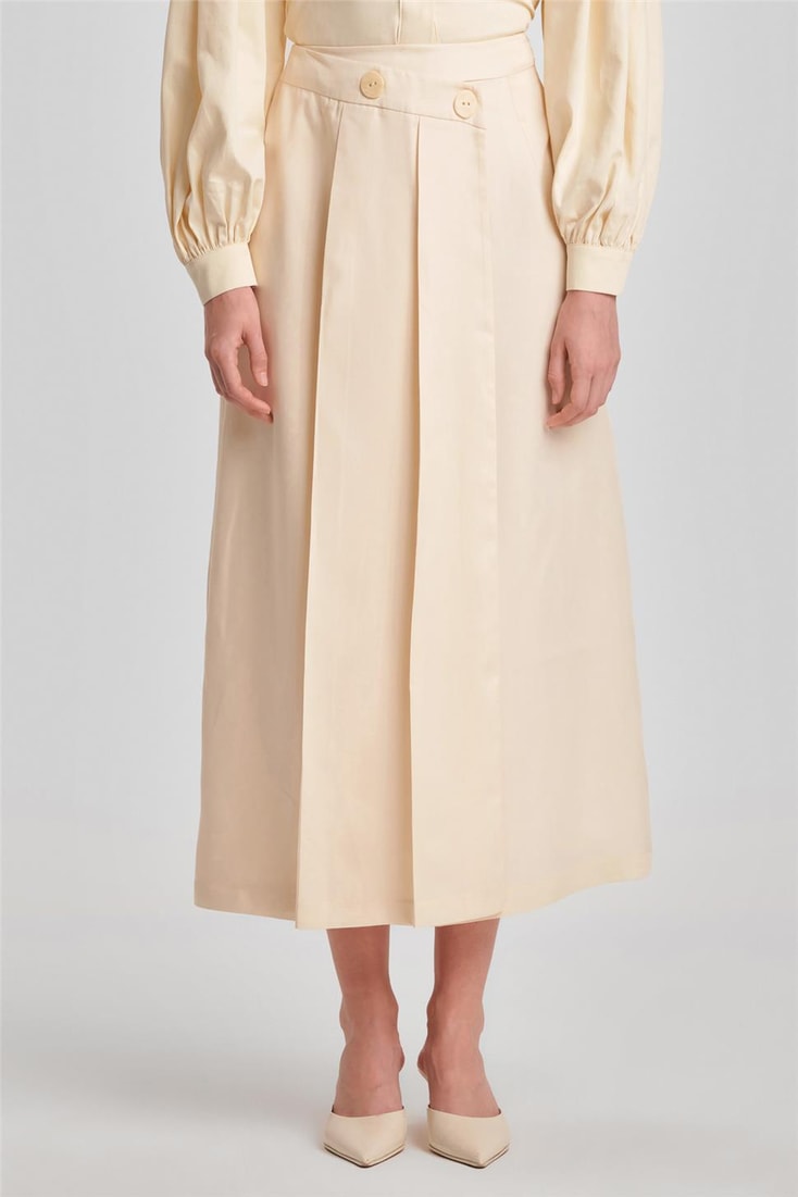 Armine Asimetrik Kapamalı Tencel Etek 24Y1616 Aytaşı 